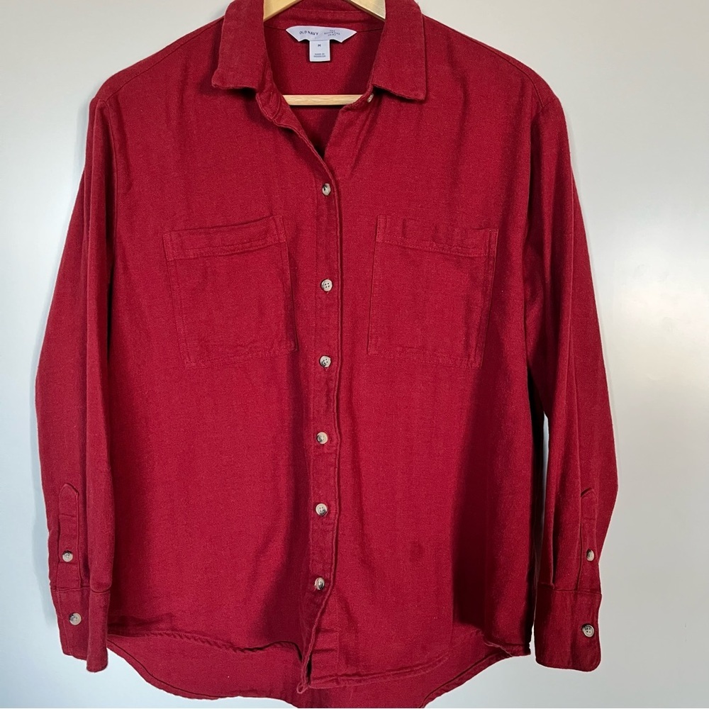 Old Navy The Boyfriend Shirt – Red/Burgundy Flannel, Women’s Size M